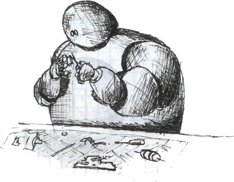 A tinkering robot drawing by Nate Royer